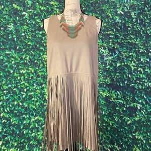 Loveriche Womens L Brown Fringe Faux Suede Dress